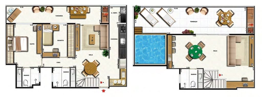 Planta 21 - 2 dorm 155 53m - cobertura duplex