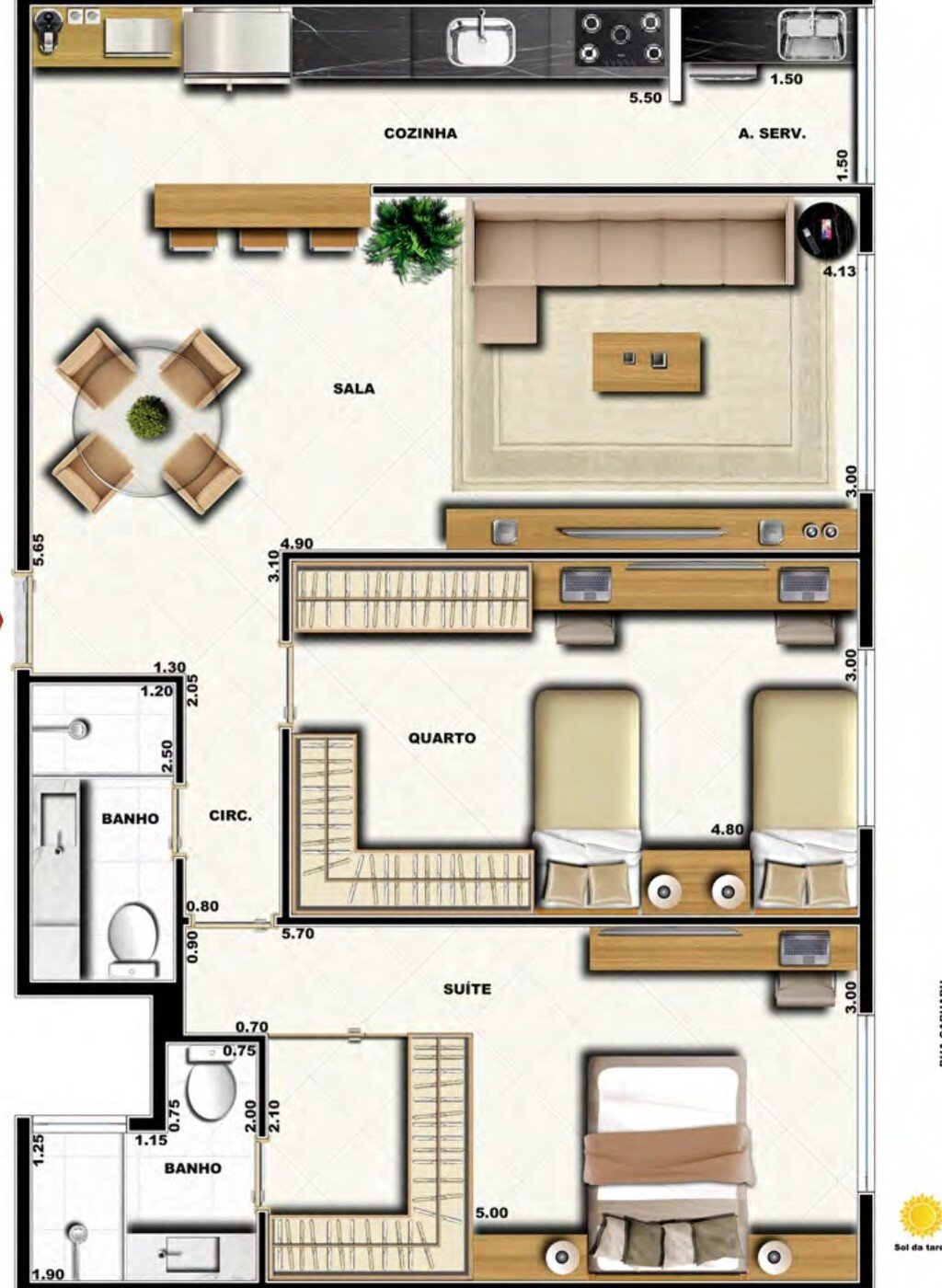 Planta 02 - 2 dorm 77 68m