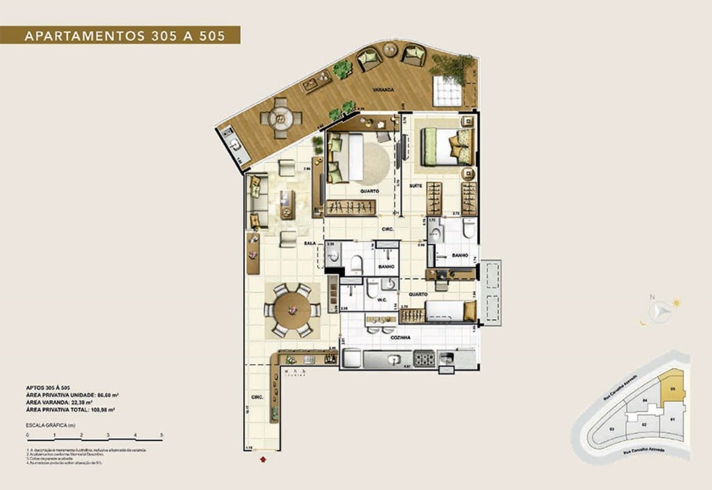 Planta 02 - 2 dorm 108 98m