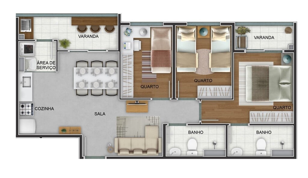 Planta 05 - 3 dorm 64 66m