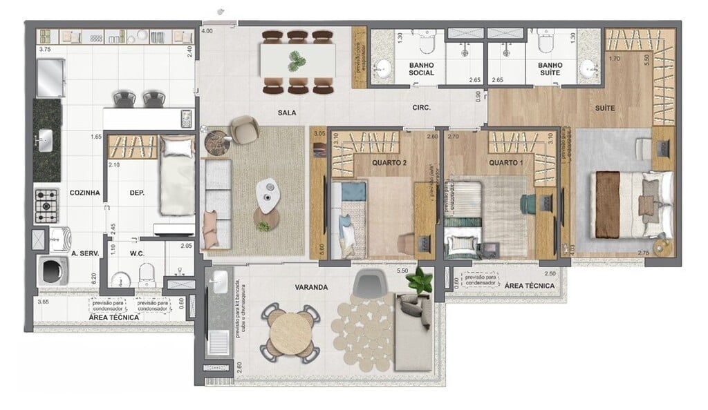 Planta 04 - 3 dorm 117,70m