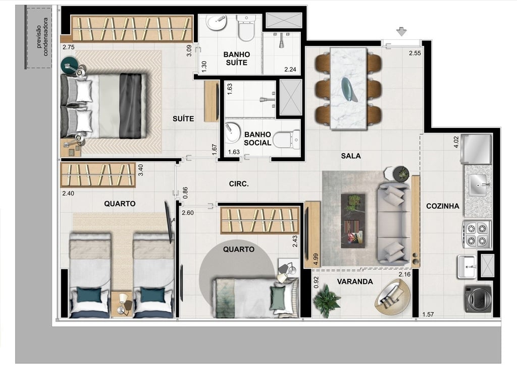 Planta 04 - 3 dorm 60 75m