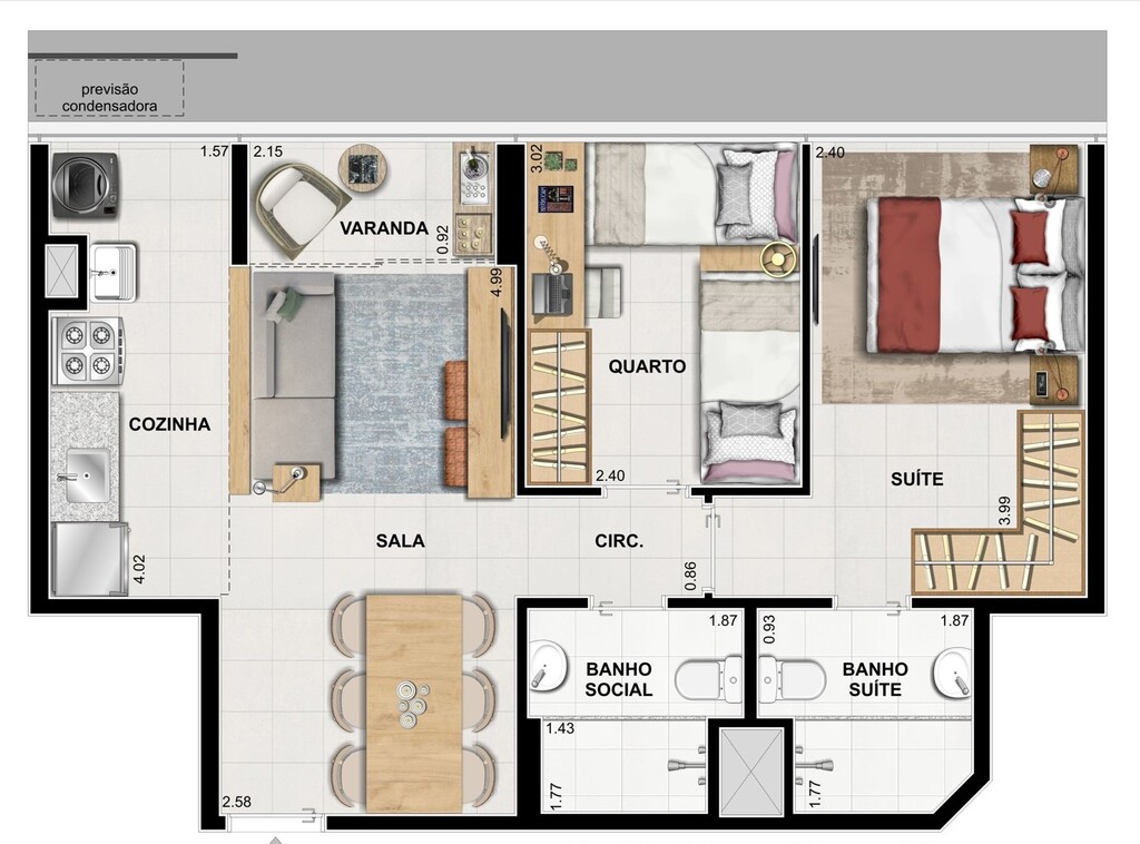 Planta 02 - 2 dorm 53 76m