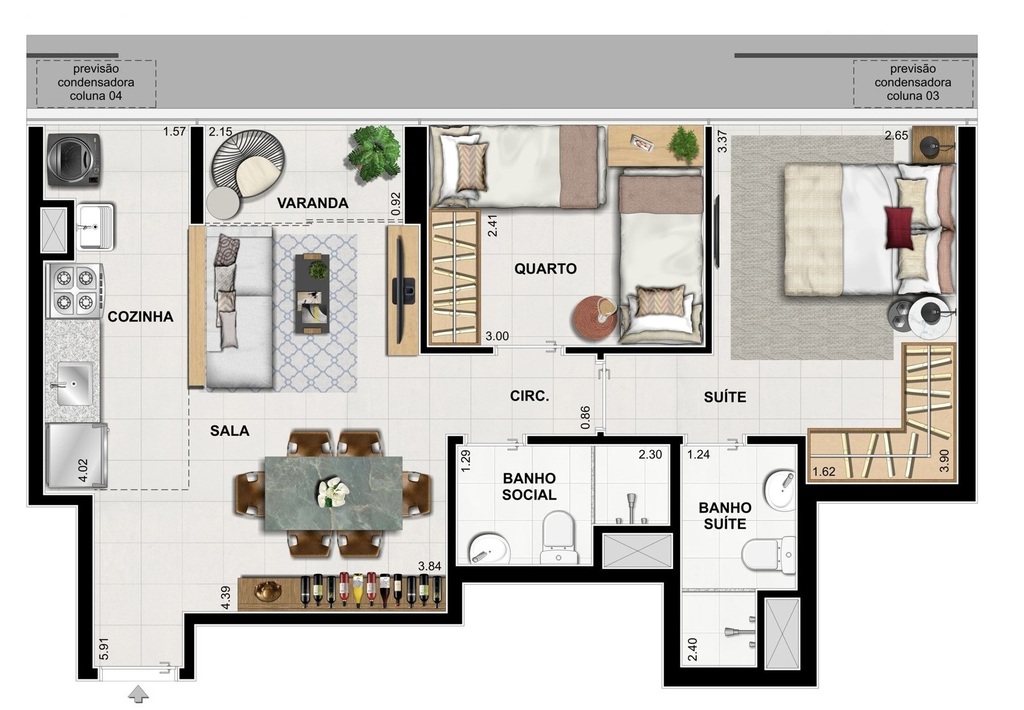 Planta 03 - 2 dorm 55 65m