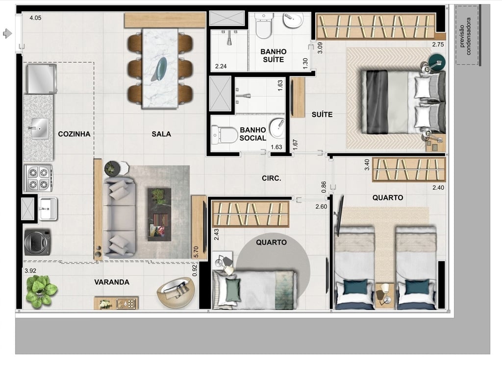 Planta 05 - 3 dorm 66 15m