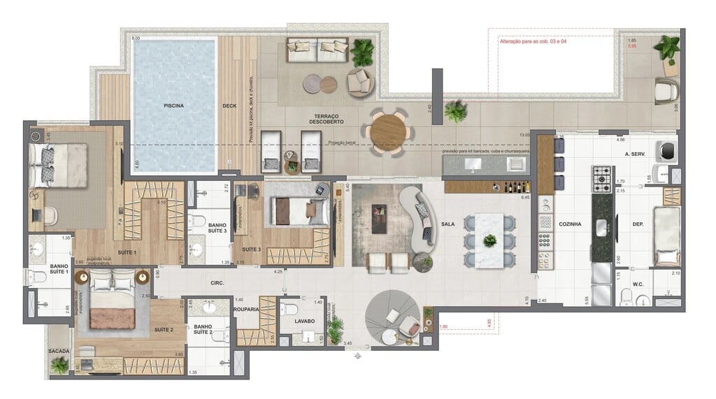 Planta 05 - 3 dorm 196,90m - cobertura horizontal