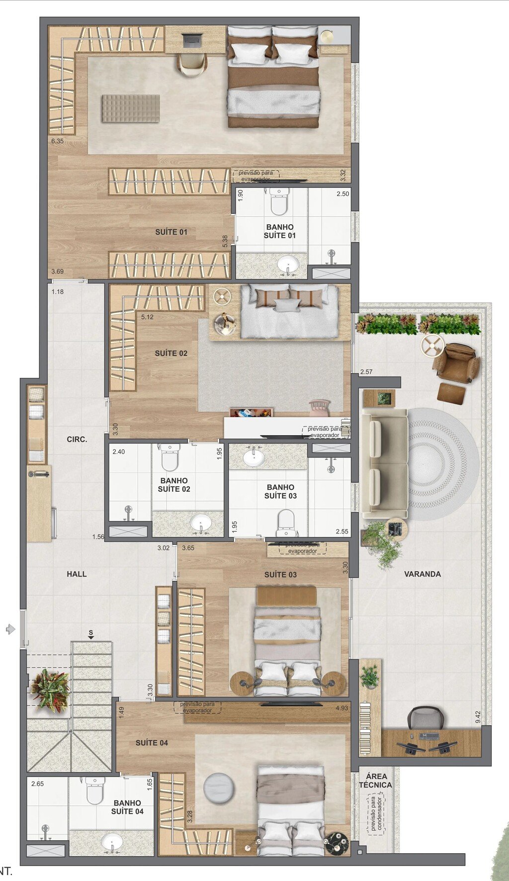 Planta 12 - 4 dorm 310,64m - cobertura duplex - inferior