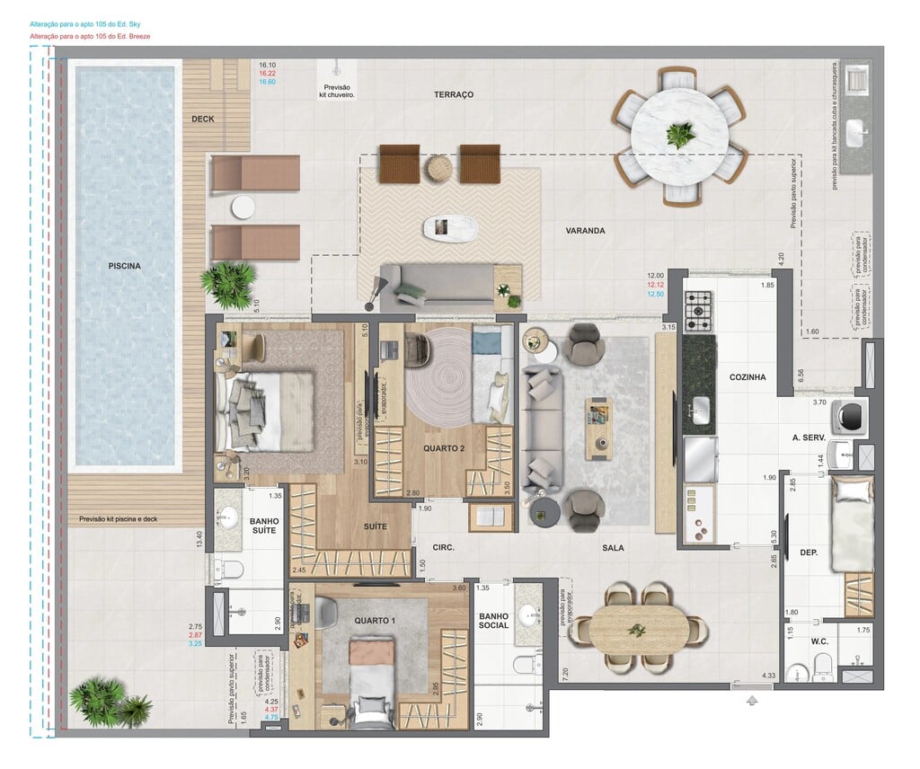 Planta 07 - 3 dorm 220,98m - garden