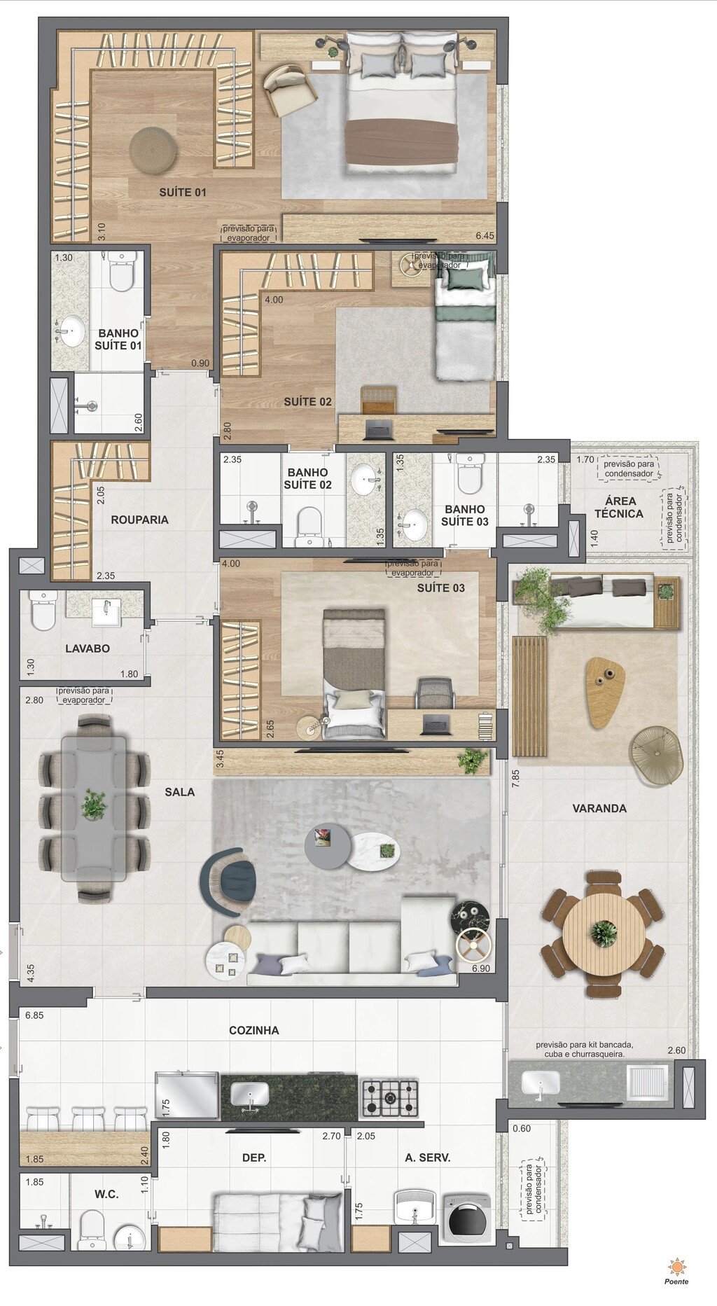 Planta 03 - 3 dorm 155,03m