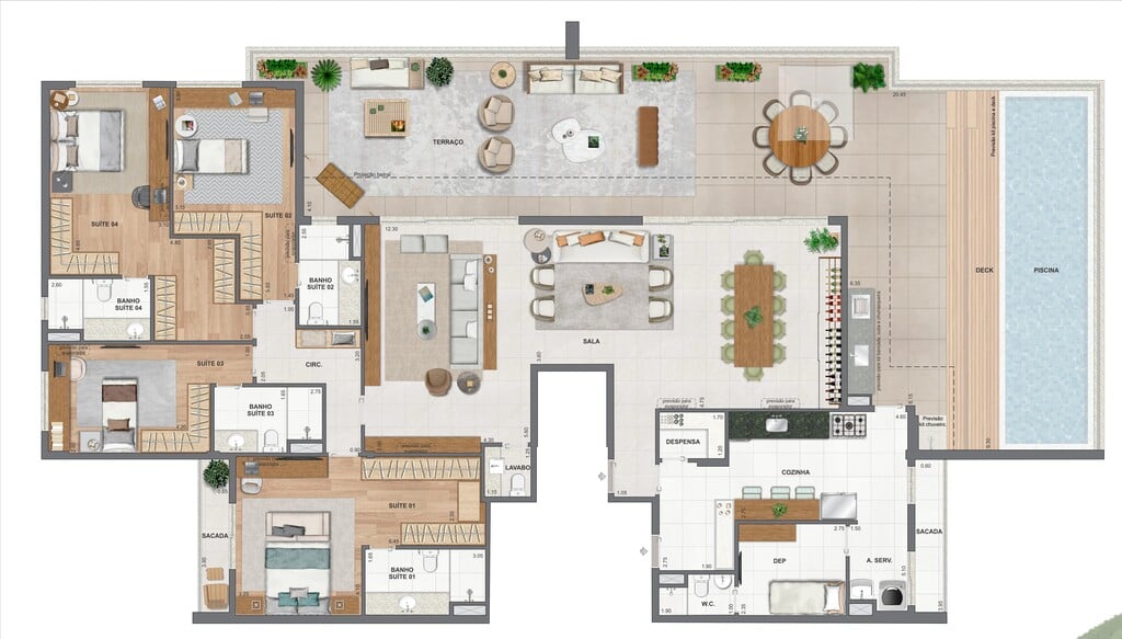 Planta 14 - 4 dorm 344,15m - cobertura horizontal