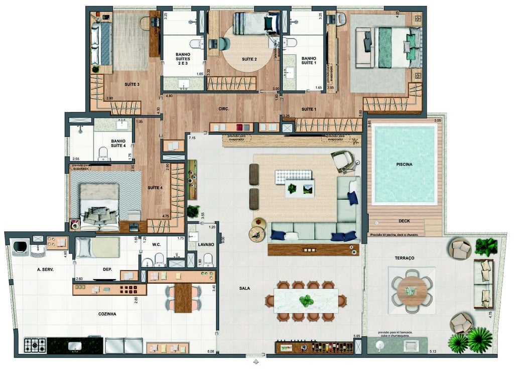 Planta 66 - 4 dorm 240,49m - cobertura horizontal