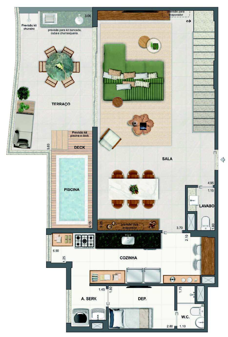 Planta 61 - 3 dorm 206,16m - cobertura duplex - superior