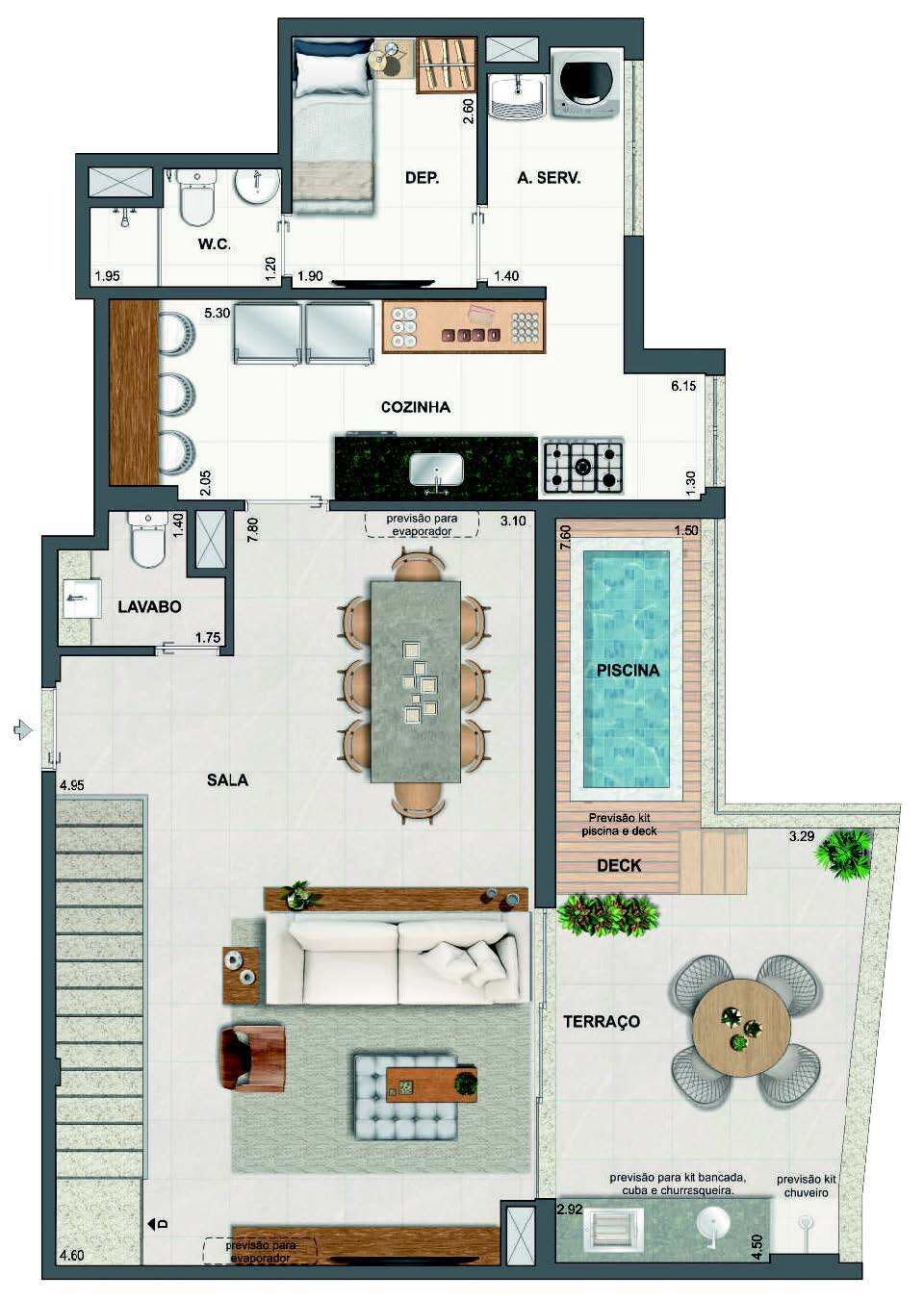 Planta 50 - 3 dorm 180,92m - cobertura duplex - superior