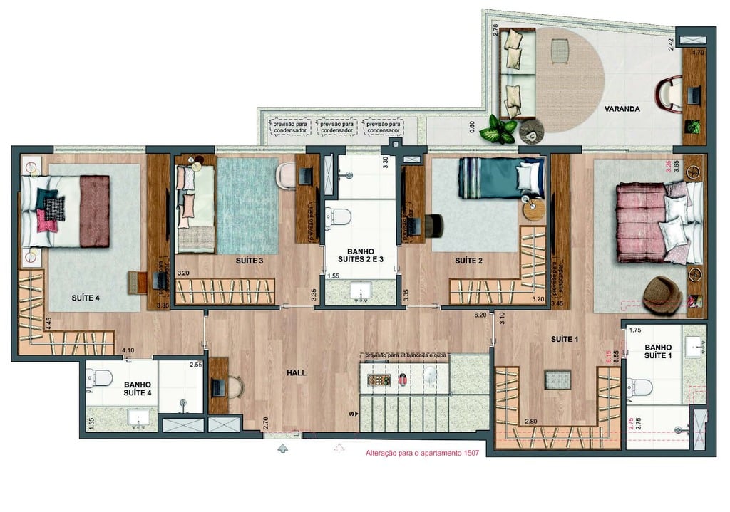 Planta 62 - 4 dorm 231,22m - cobertura duplex - inferior