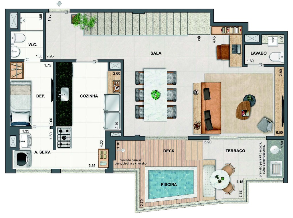 Planta 37 - 3 dorm 159,77m - cobertura duplex - superior