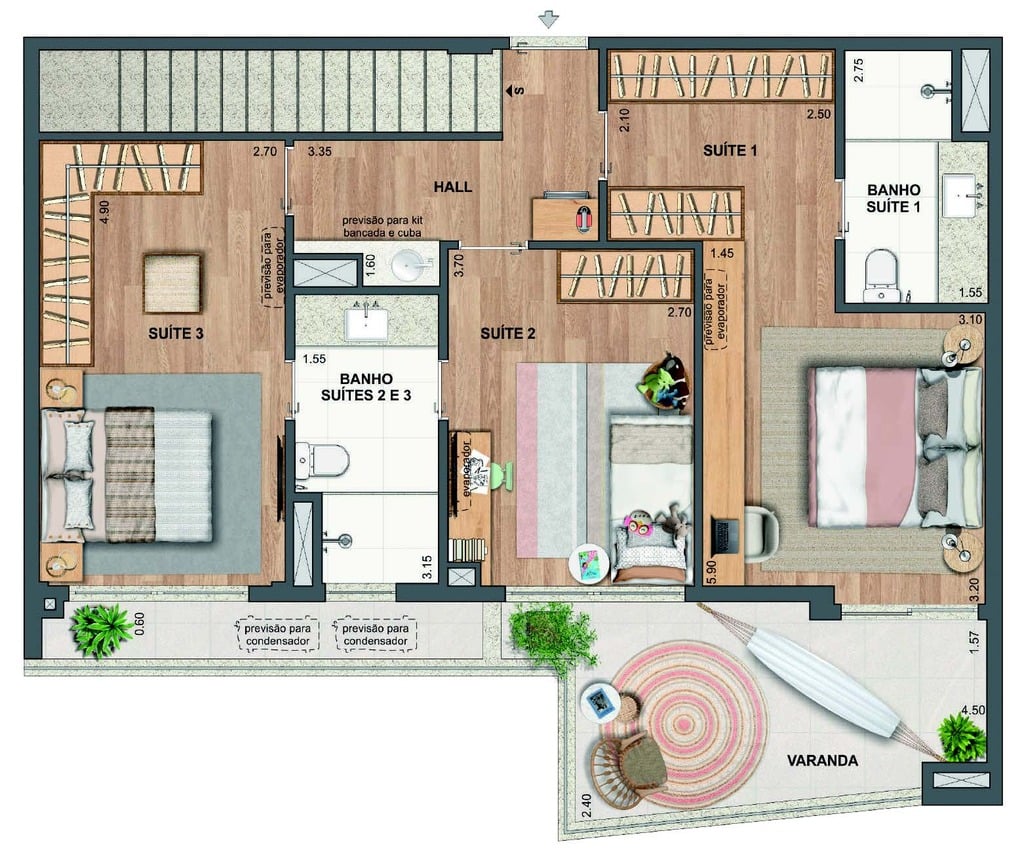 Planta 40 - 3 dorm 164,35m - cobertura duplex - inferior