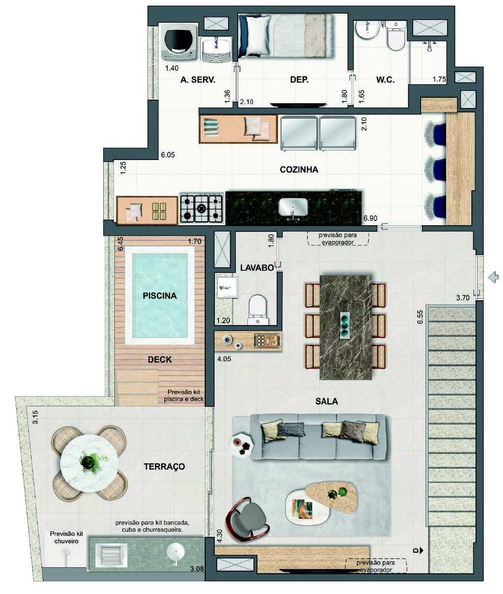 Planta 39 - 3 dorm 161,04m - cobertura duplex - superior