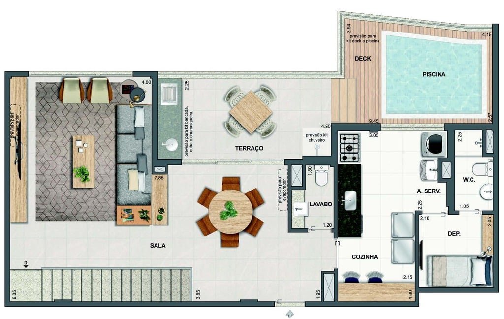 Planta 54 - 3 dorm 195,12m - cobertura duplex - superior