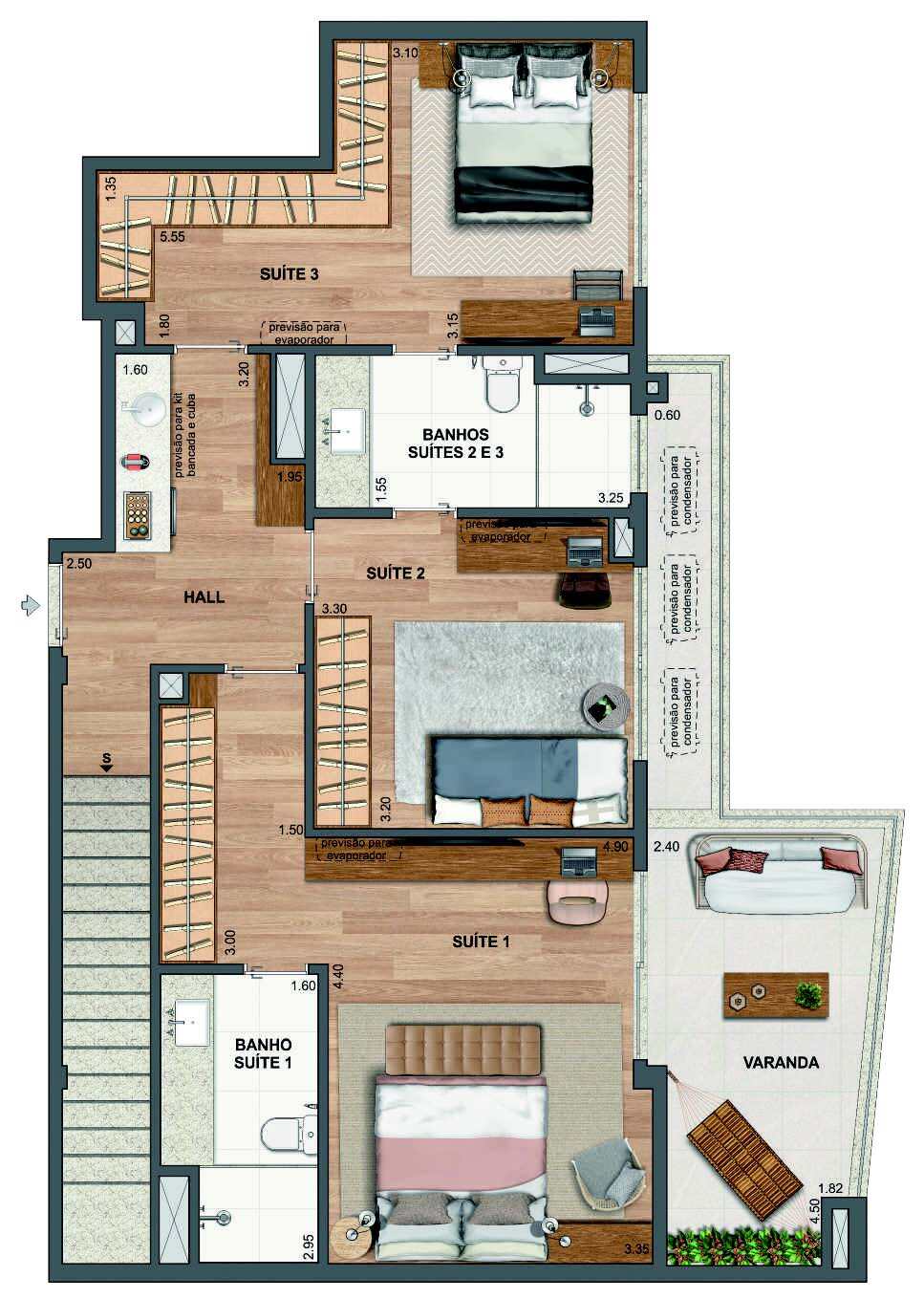 Planta 49 - 3 dorm 180,92m - cobertura duplex - inferior