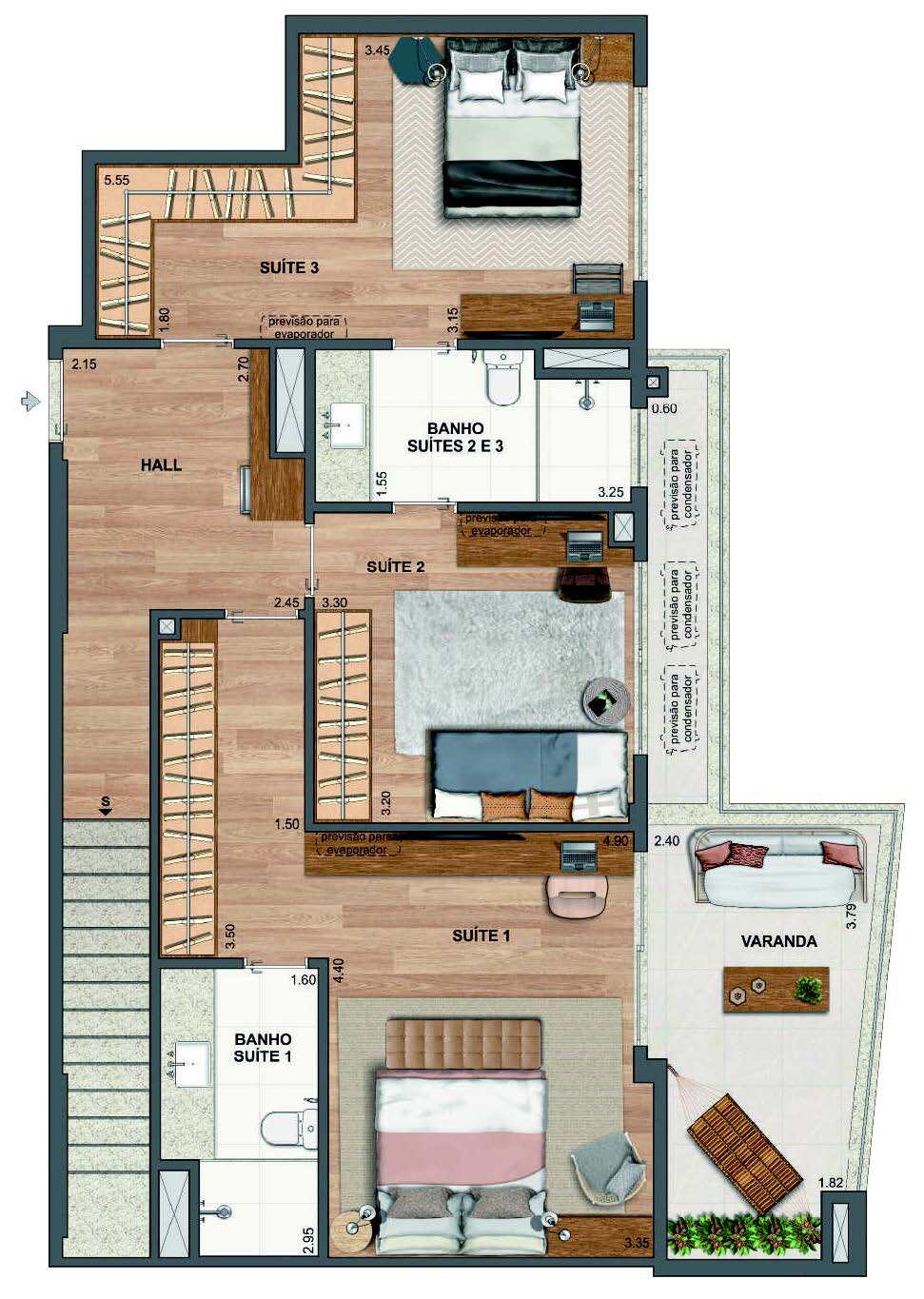 Planta 51 - 3 dorm 183,98m - cobertura duplex - inferior