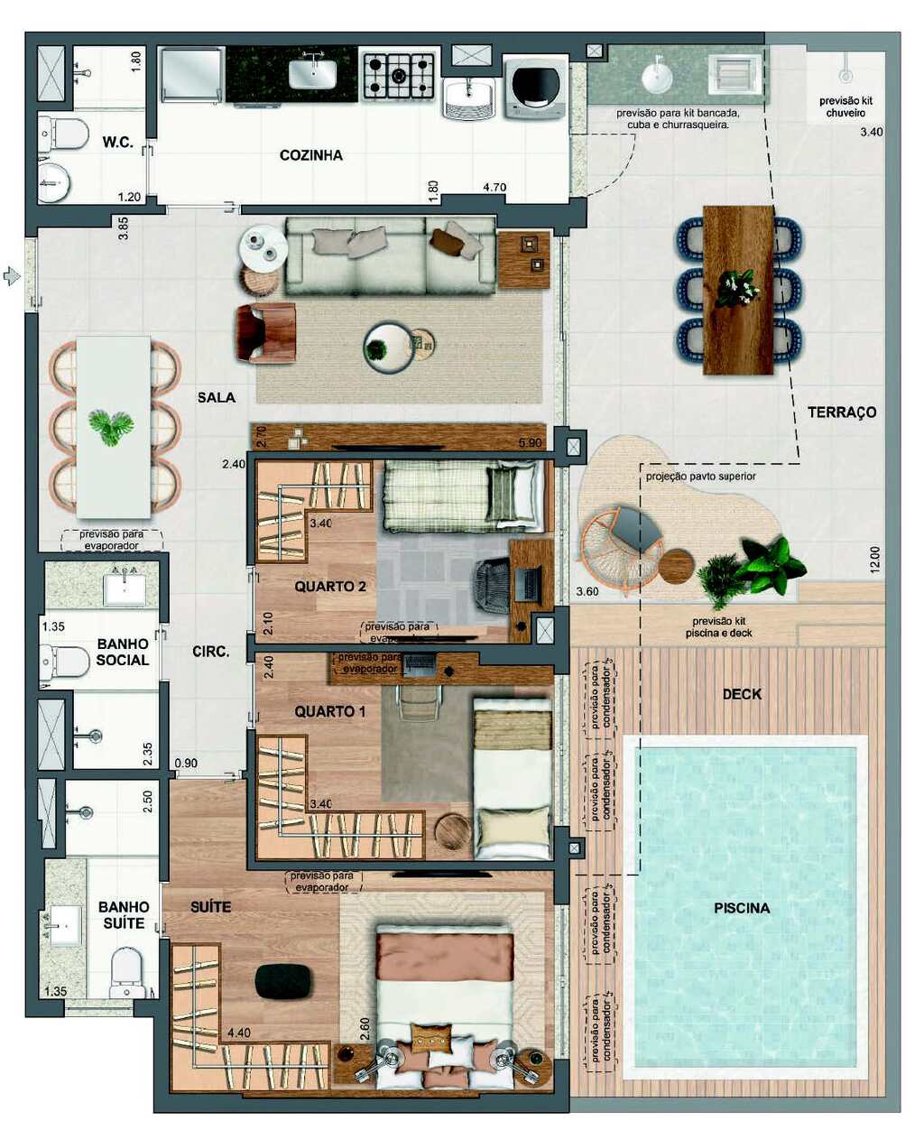 Planta 30 - 3 dorm 120,95m - garden