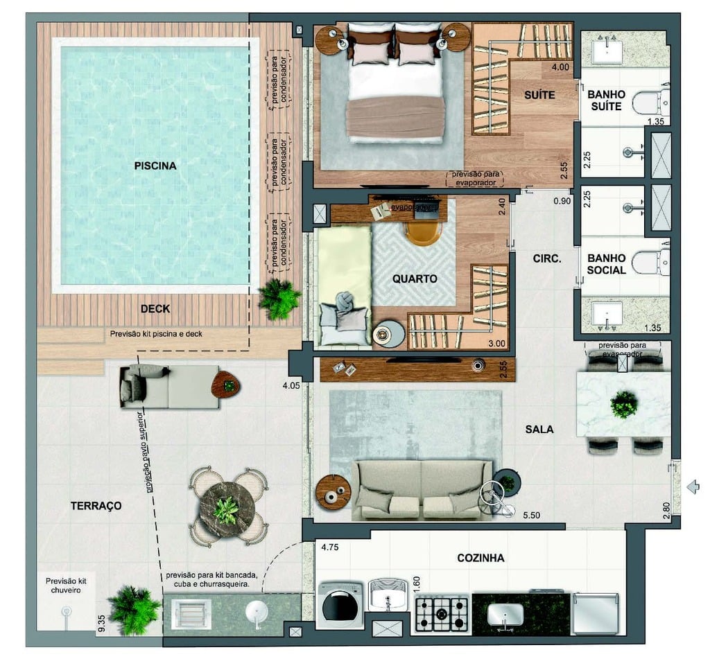 Planta 17 - 2 dorm 95,06m - garden