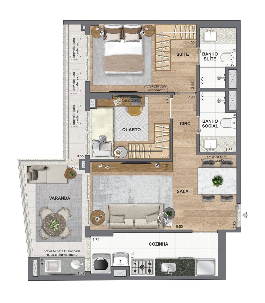 Planta 01 - 2 dorm 69,02m