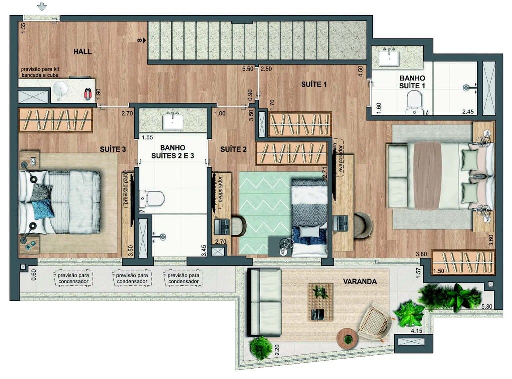 Planta 36 - 3 dorm 159,77m - cobertura duplex - inferior