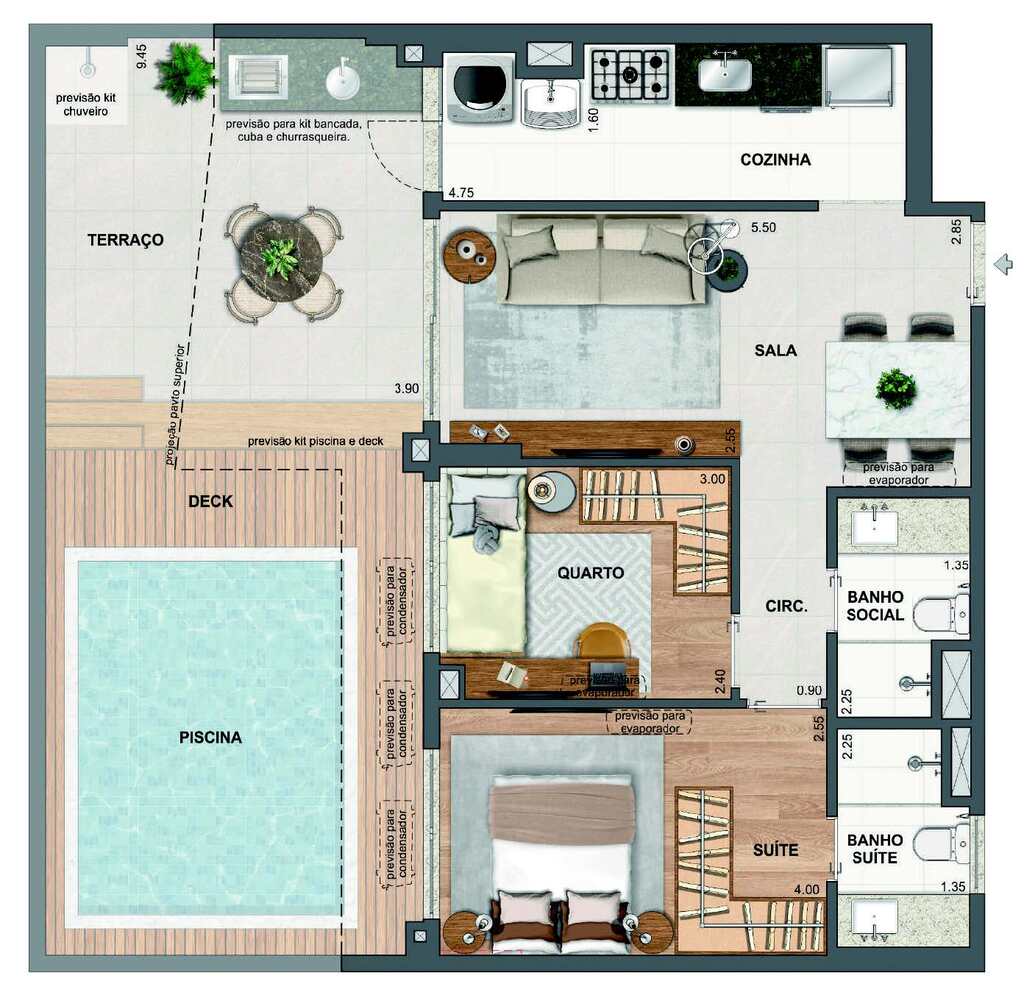 Planta 18 - 2 dorm 95,15m - garden