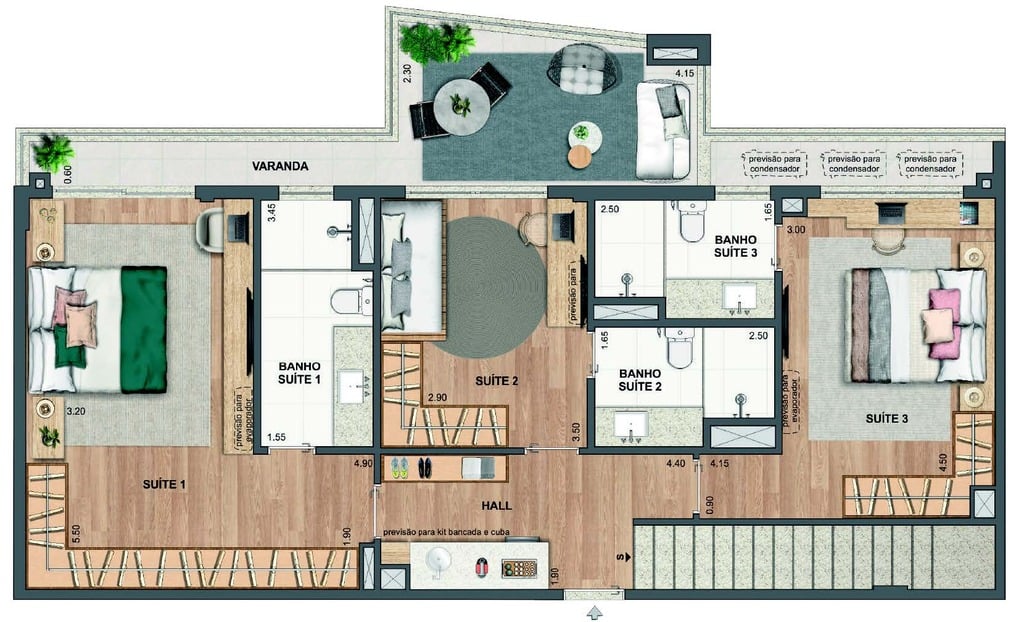 Planta 55 - 3 dorm 197,59m - cobertura duplex - inferior