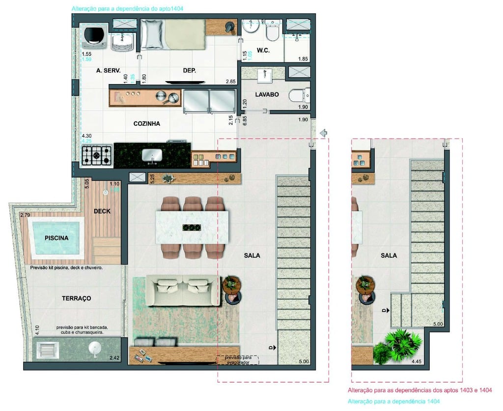 Planta 34 - 3 dorm 138,22m - cobertura duplex - superior