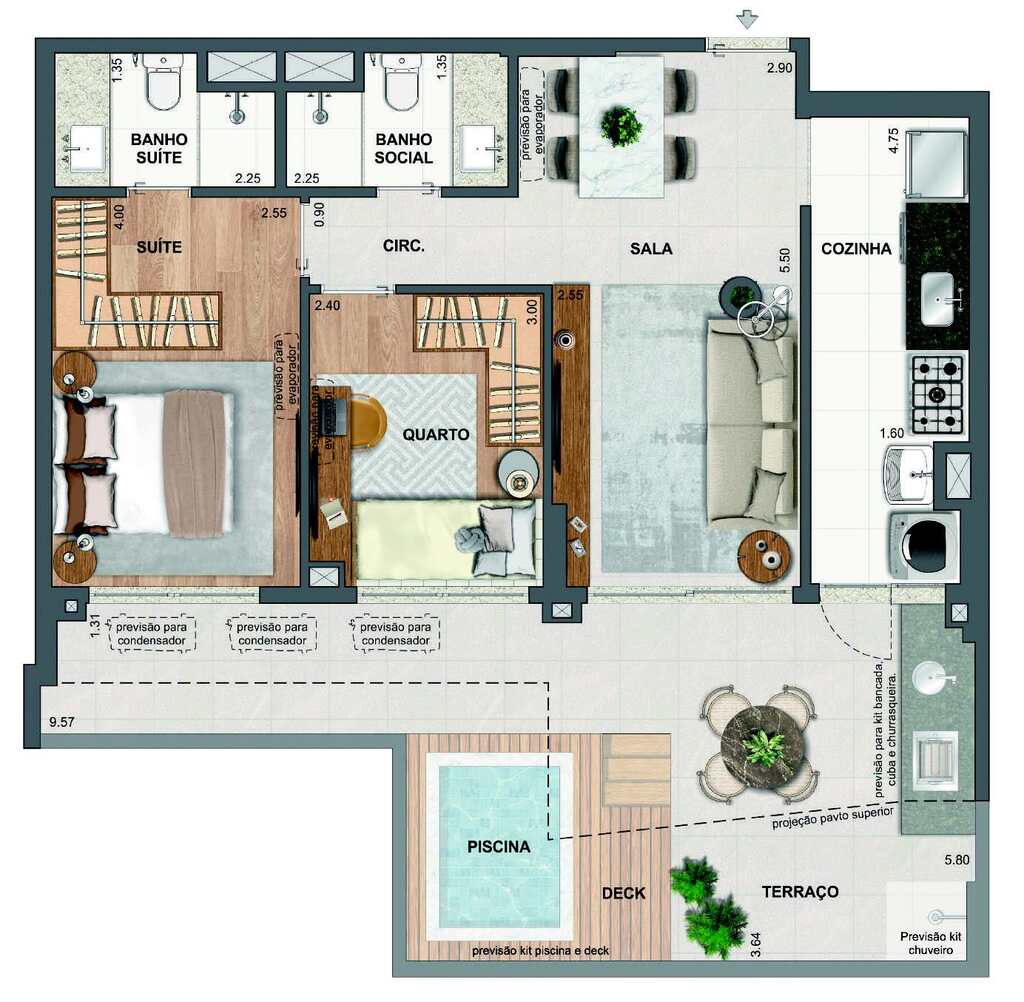 Planta 08 - 2 dorm 84,93m - garden