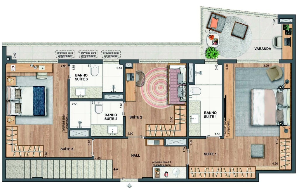 Planta 53 - 3 dorm 195,12m - cobertura duplex - inferior