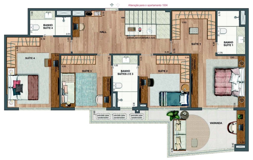 Planta 64 - 4 dorm 232,77m - cobertura duplex - inferior