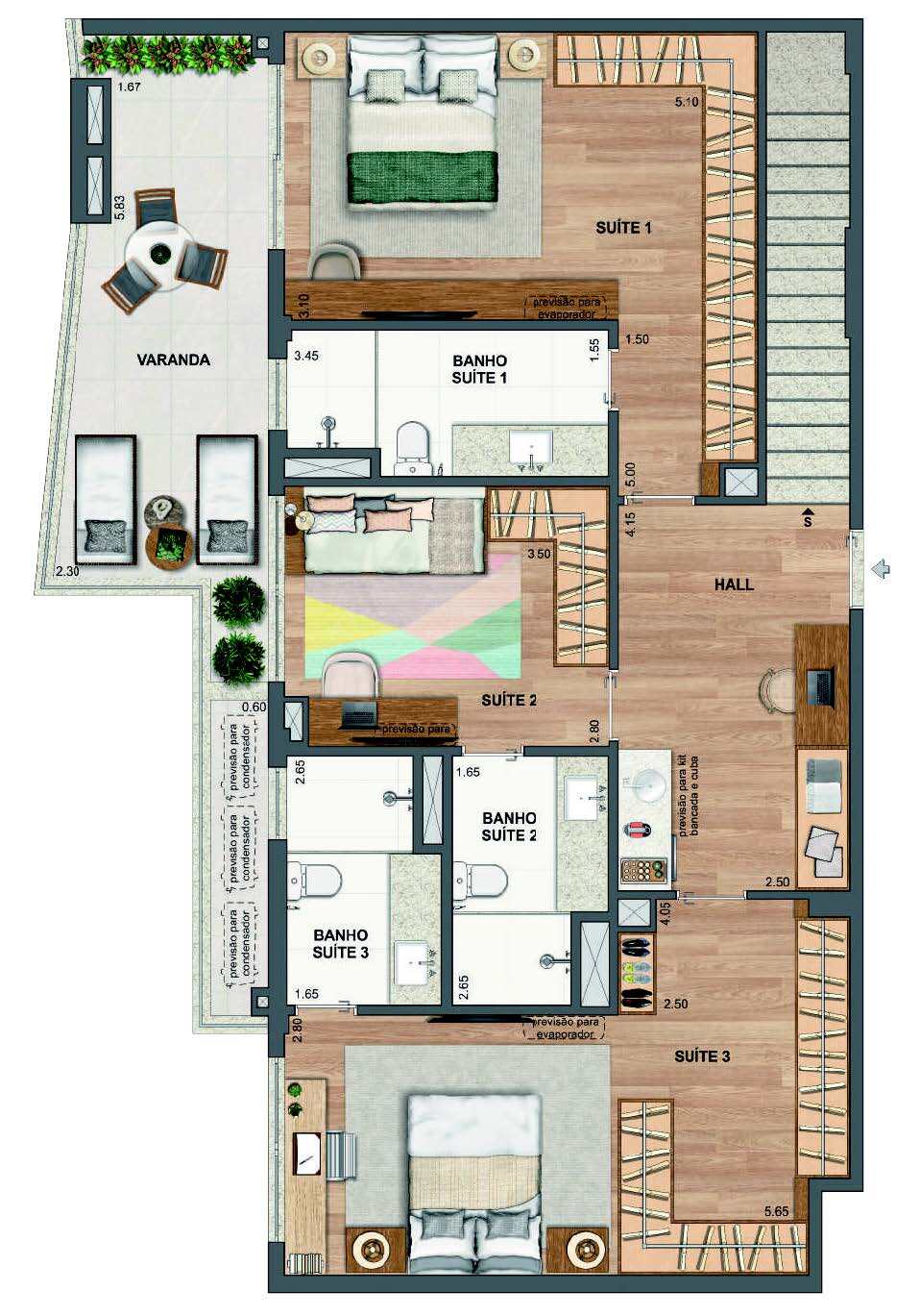 Planta 60 - 3 dorm 206,16m - cobertura duplex - inferior