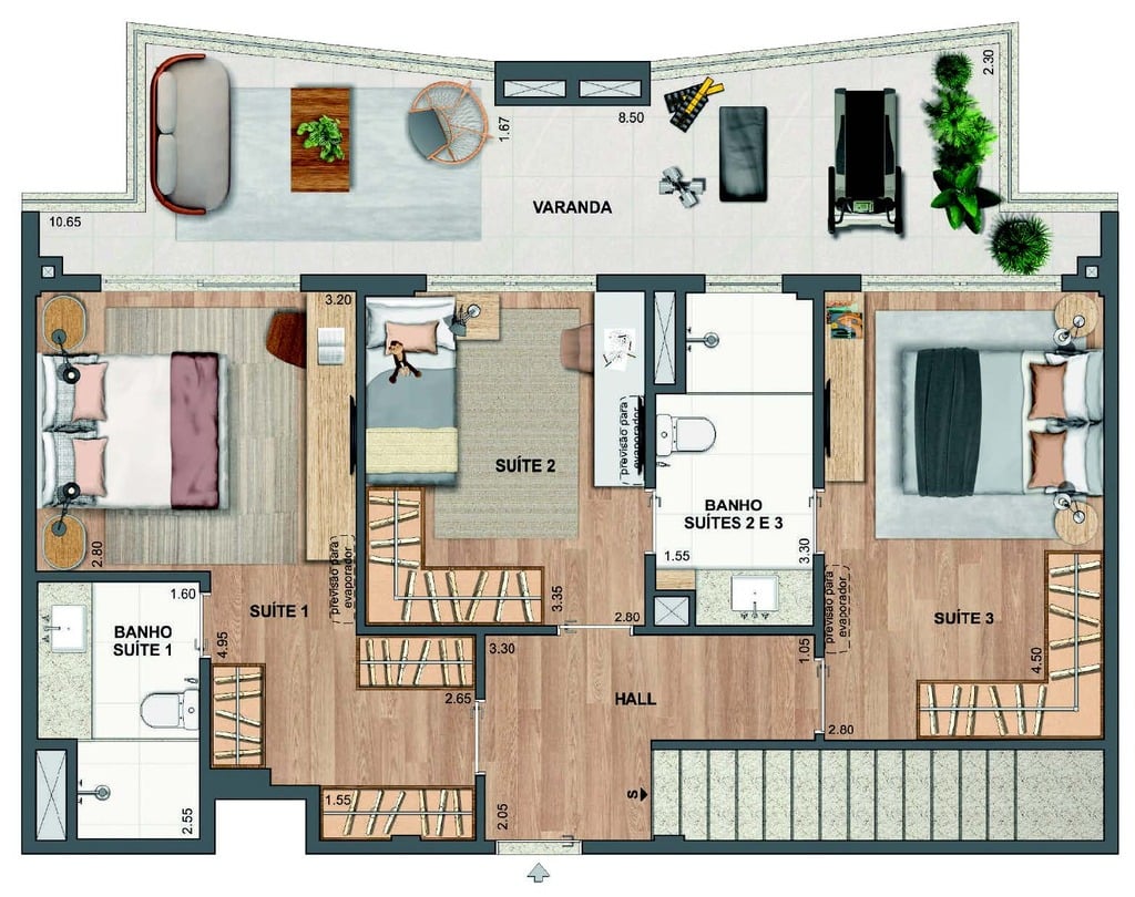 Planta 42 - 3 dorm 167,70m - cobertura duplex - inferior