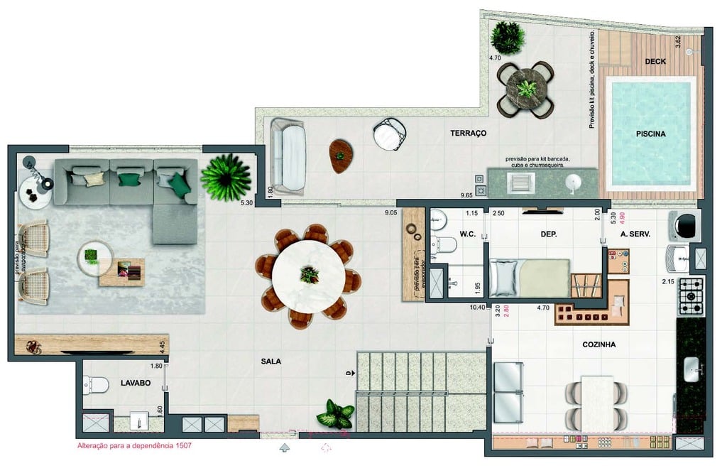 Planta 63 - 4 dorm 231,22m - cobertura duplex - superior