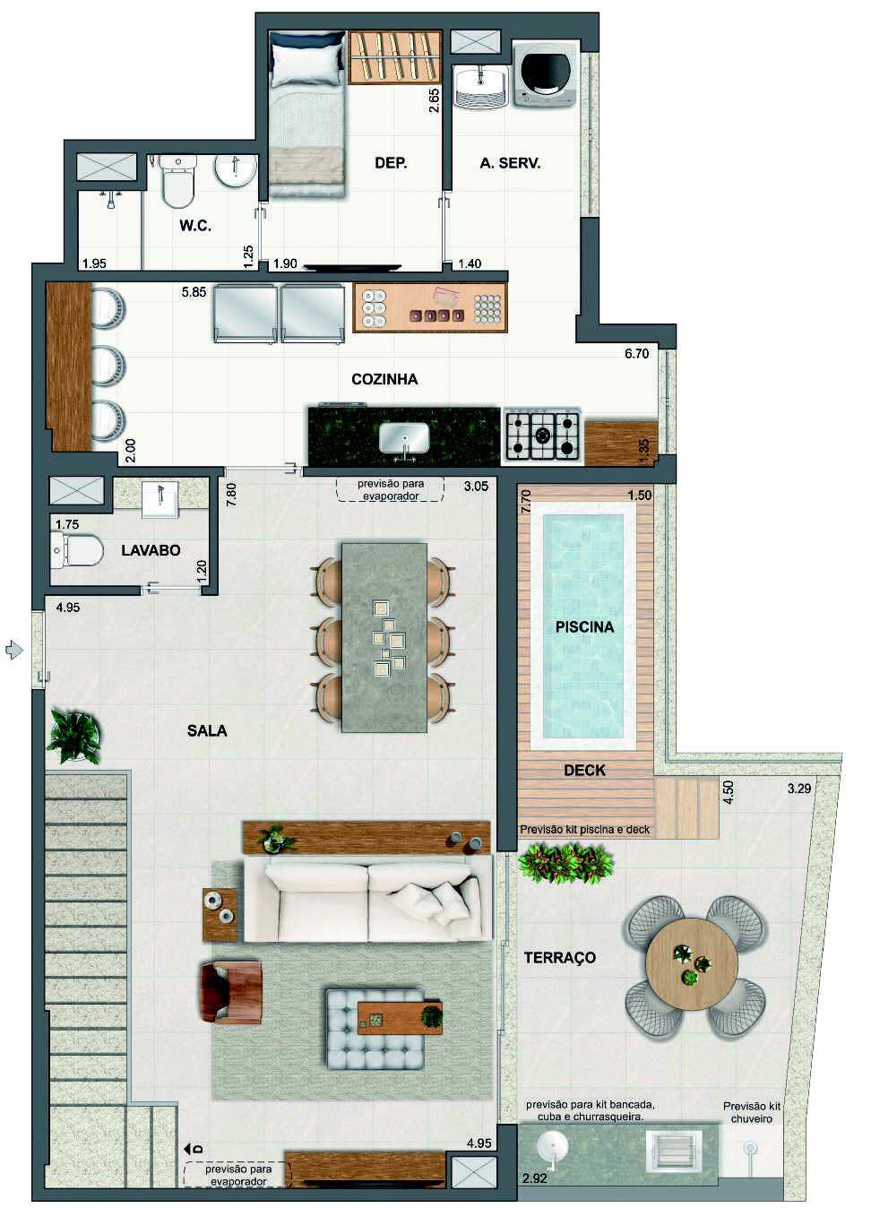 Planta 52 - 3 dorm 183,98m - cobertura duplex - superior