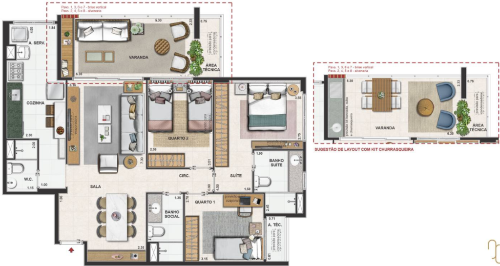 Planta 08 - 3 dorm 106 14m