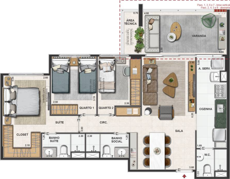 Planta 06 - 3 dorm 91 39m