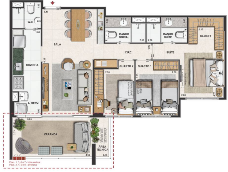 Planta 07 - 3 dorm 92 55m