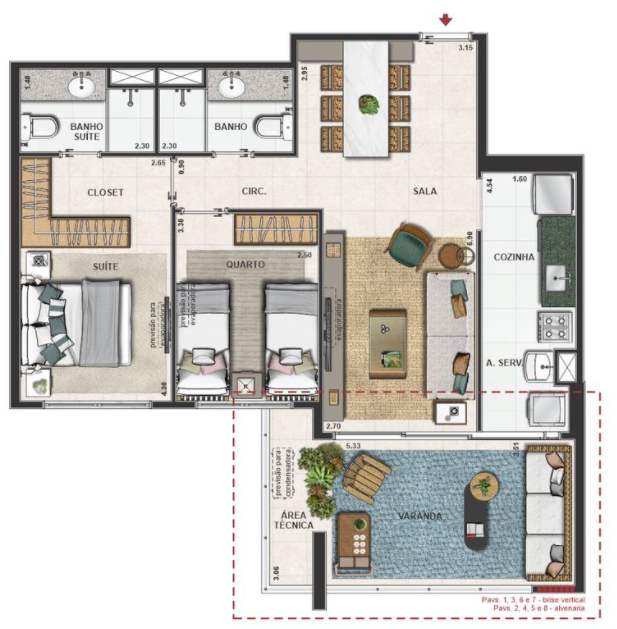 Planta 01 - 2 dorm 78 42m