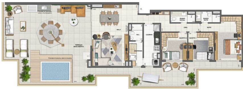 Planta 29 - 3 dorm 216 64m - cobertura horizontal