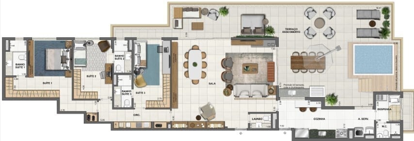 Planta 10 - 3 dorm 244 44m - cobertura horizontal