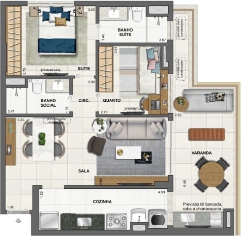 Planta 14 - 2 dorm 76 72m