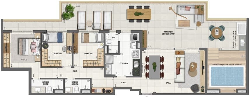 Planta 28 - 3 dorm 159 83m - cobertura horizontal