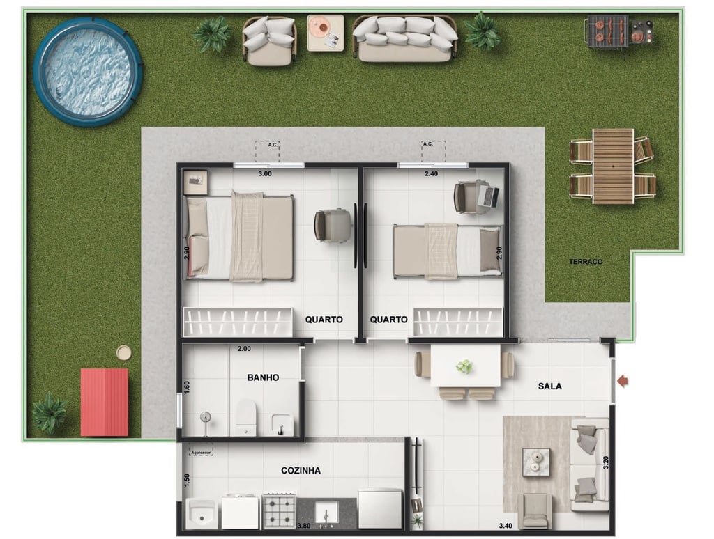 Planta 03 - 2 dorm 92,82m - garden