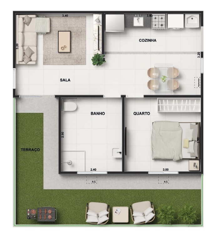 Planta 02 - 1 dorm 60,62m - garden