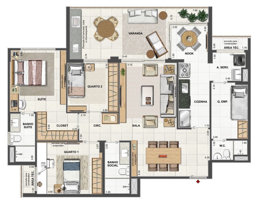 Planta 01 - 3 dorm 122 91m