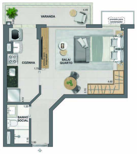 Planta 02 - 1 dorm 40,49m - studio